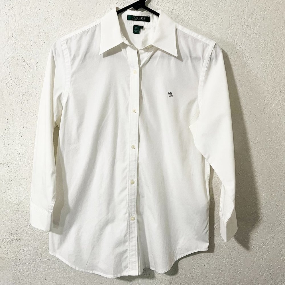 👽2/$30 Lauren Ralph Lauren White 3/4 Sleeve Button Down Blouse
